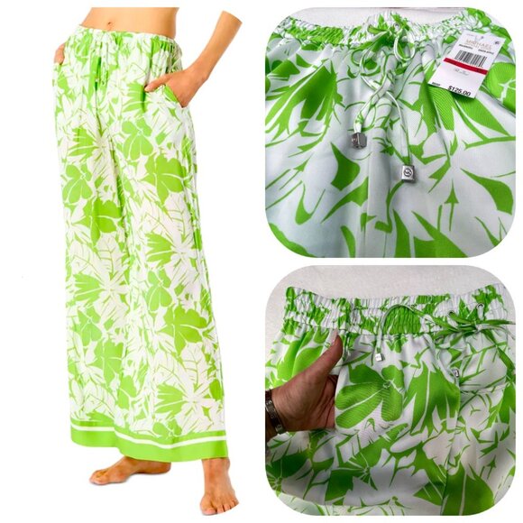 NWT MICHAEL KORS Covet up High Rise Wide Leg Satin Palm Print Pants - Picture 12 of 12